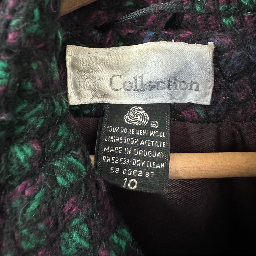 Vintage Tweed Peacoat Womens 10 Purple Green Wool 90s Classic Double Breasted - Picture 3 of 15